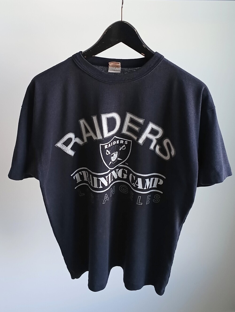 Vintage 90s NFL Los Angeles Raiders Training Camp Graphic Tee Black Ravens L